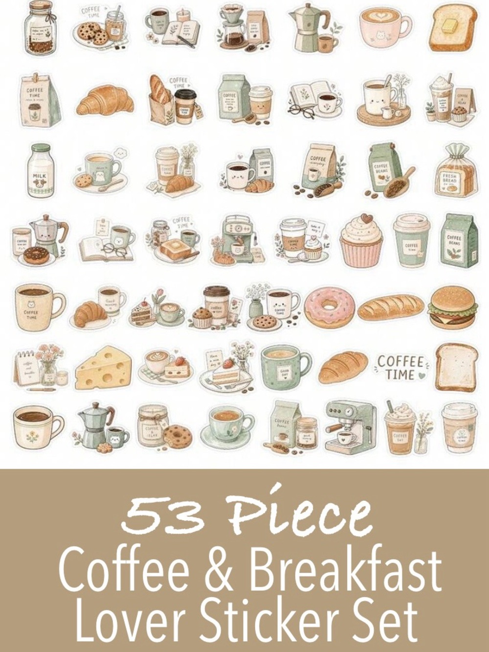 53 Piece Coffee & Breakfast Lover Vinyl Sticker Set - Picture 2 of 3